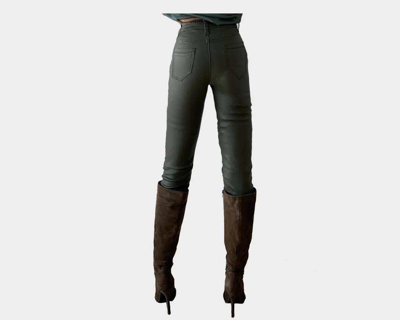 44 Fern Green Vegan-Leather jeans - The Park Avenue