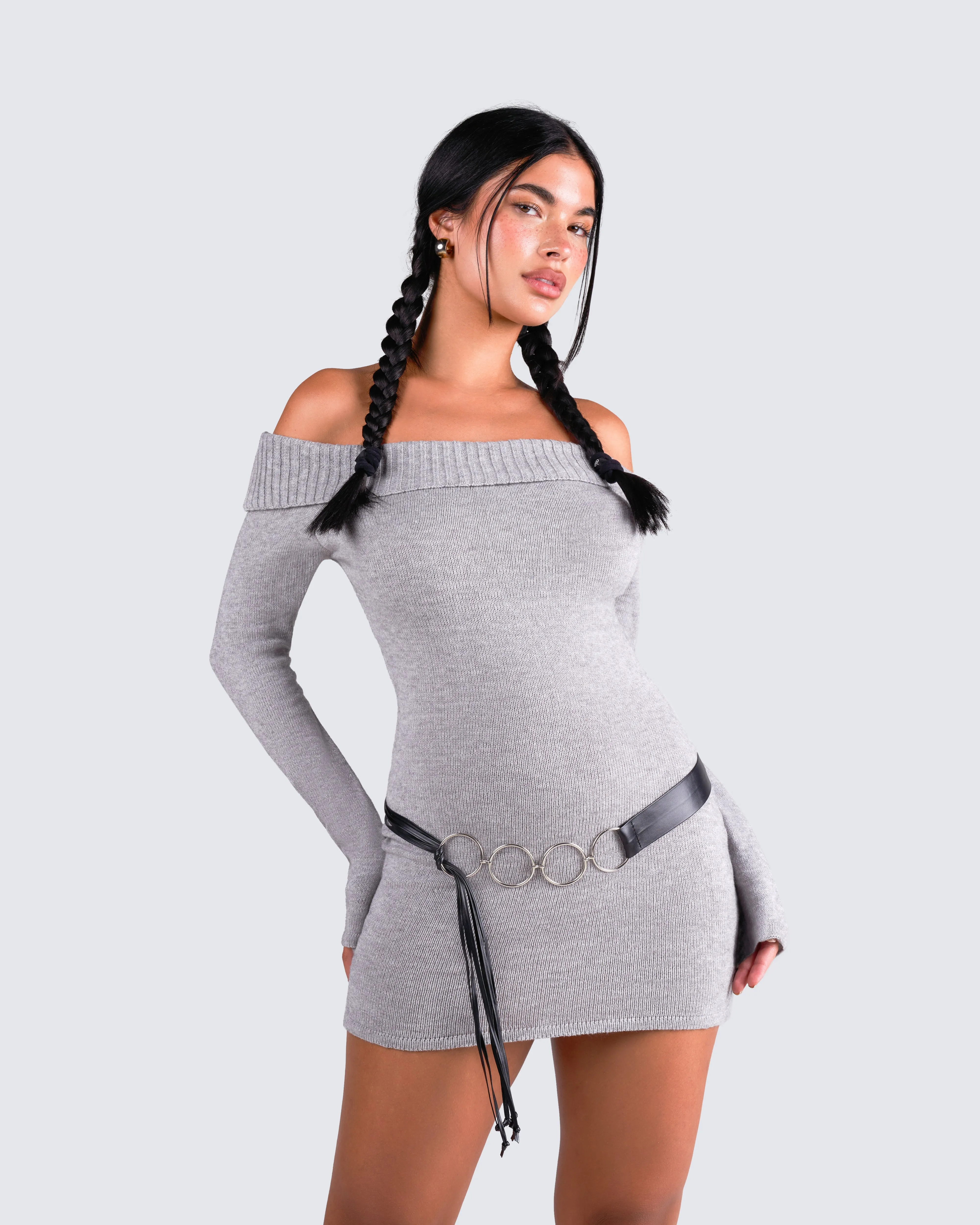 Abeni Grey Sweater Mini Dress