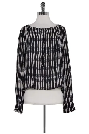 A.L.C. - Navy & White Striped Silk Top Sz L