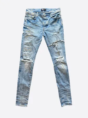 Amiri Logo Applique Blue Distressed Denim