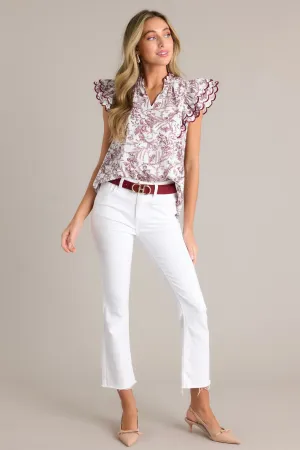 Angel Wing White Cropped Flare Jeans