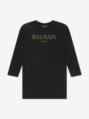 Balmain Girls Logo Dress in Black