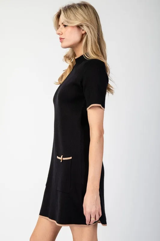 Black Mock Neck Mini Sweater Dress