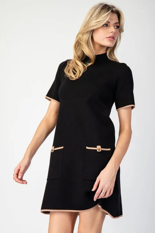 Black Mock Neck Mini Sweater Dress