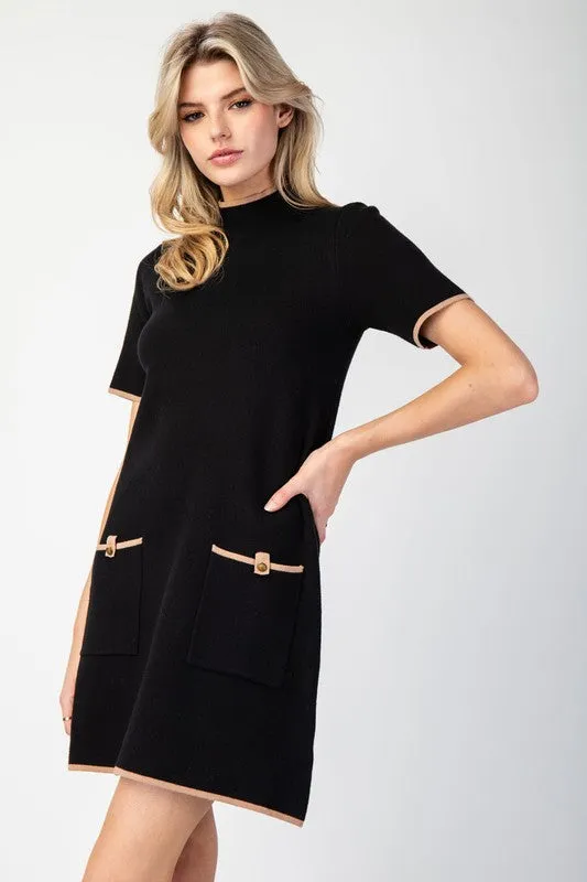 Black Mock Neck Mini Sweater Dress