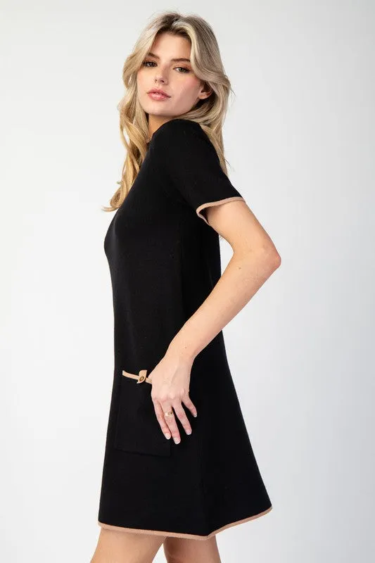 Black Mock Neck Mini Sweater Dress