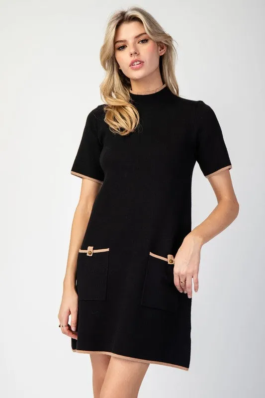 Black Mock Neck Mini Sweater Dress