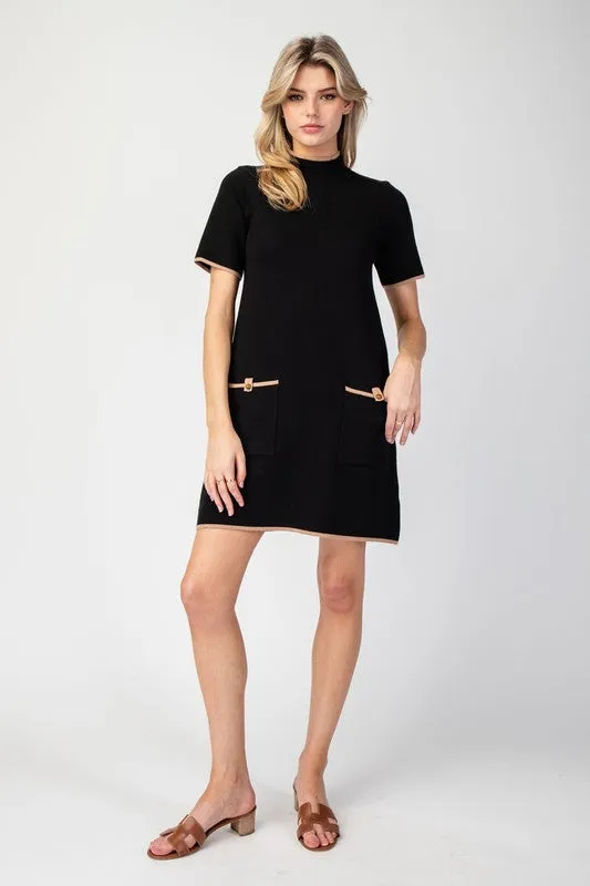 Black Mock Neck Mini Sweater Dress