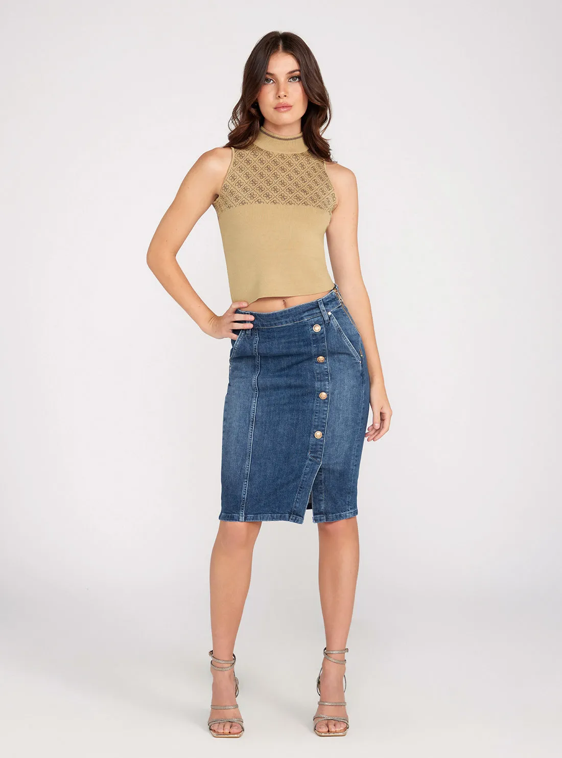 Blue Denim Carrie Longuette Midi Skirt