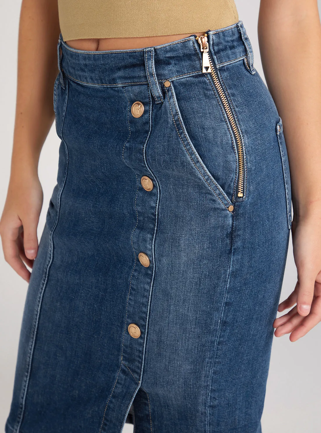 Blue Denim Carrie Longuette Midi Skirt