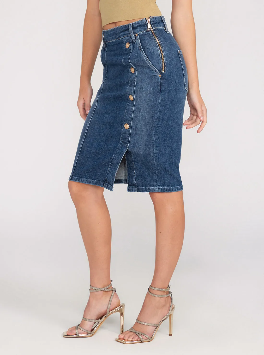 Blue Denim Carrie Longuette Midi Skirt