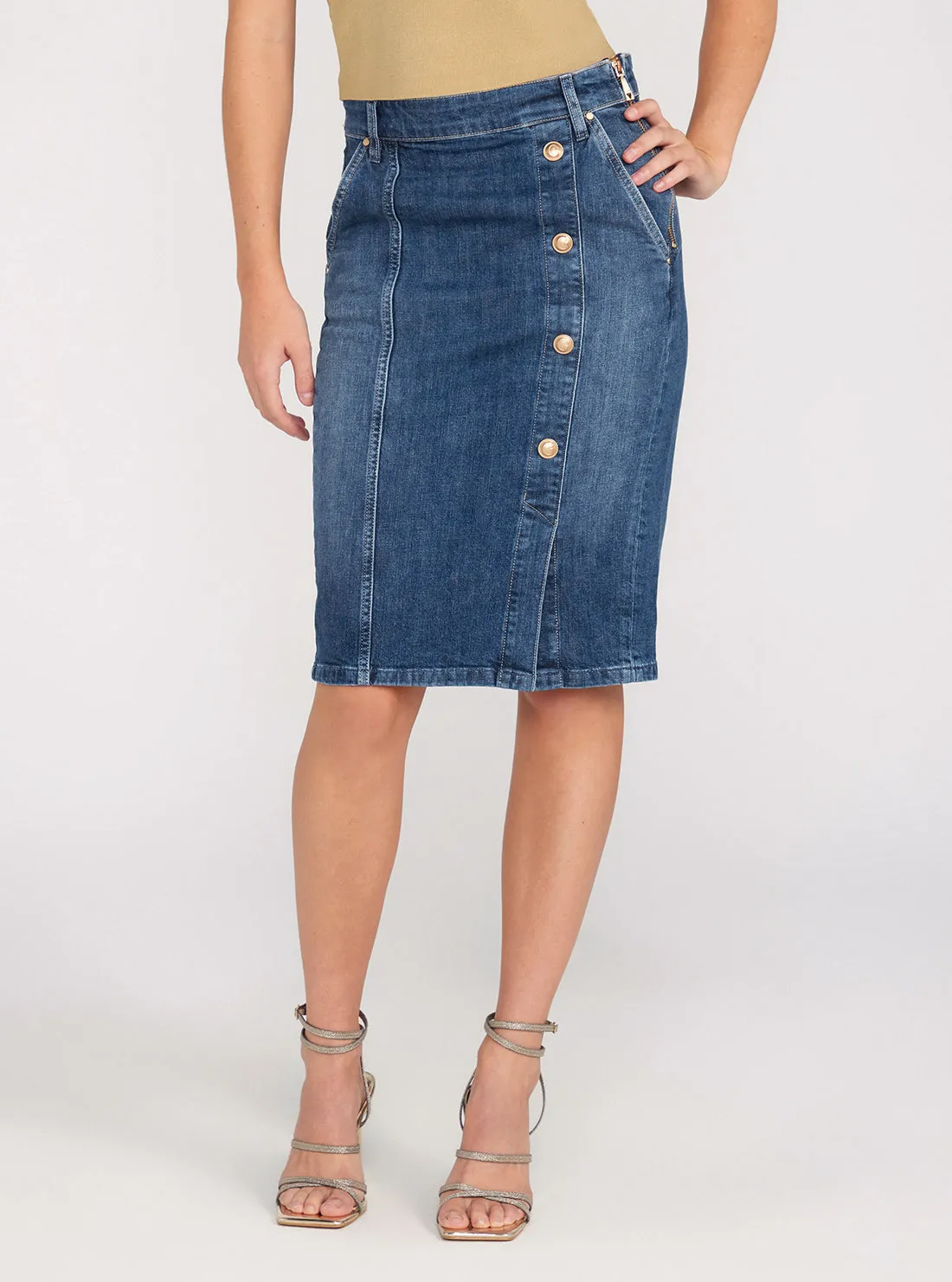 Blue Denim Carrie Longuette Midi Skirt