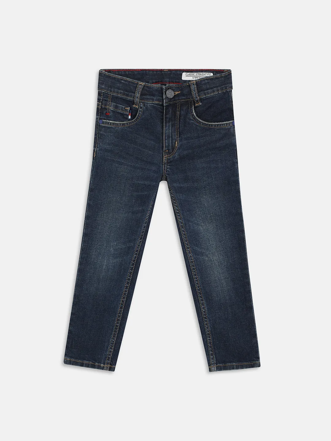 Blue Giraffe Boys Blue Solid Straight Fit Jeans