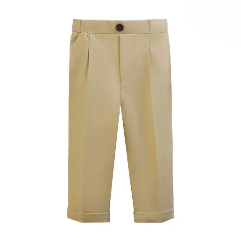 Boy Suit Bib Pants Solid All-match School Uniform Trousers for Children Formal Wedding Pants Khaki Gentlemen Performance Costume