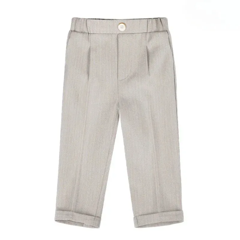 Boy Suit Bib Pants Solid All-match School Uniform Trousers for Children Formal Wedding Pants Khaki Gentlemen Performance Costume