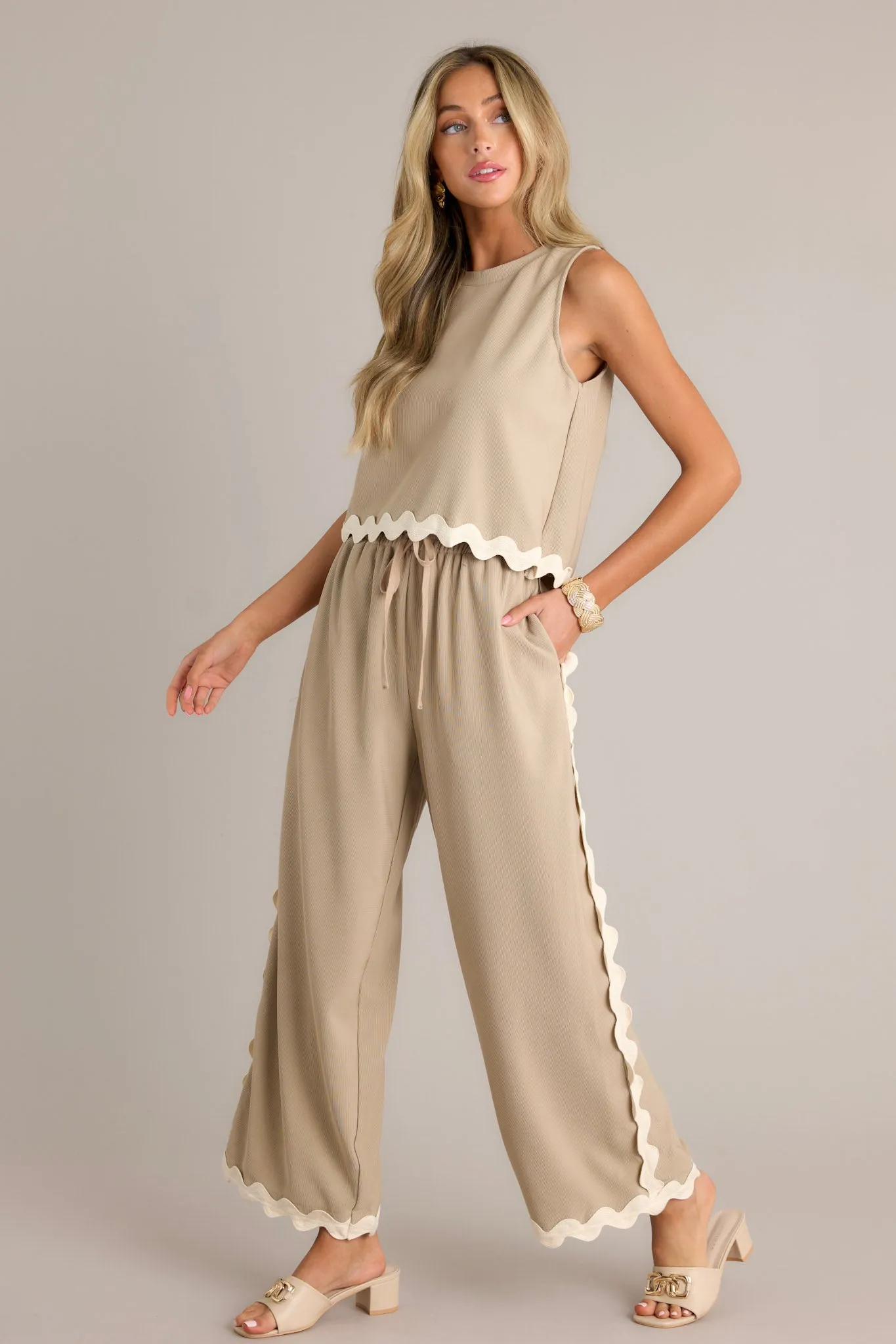 Breezy Charm Taupe Ricrac Pants