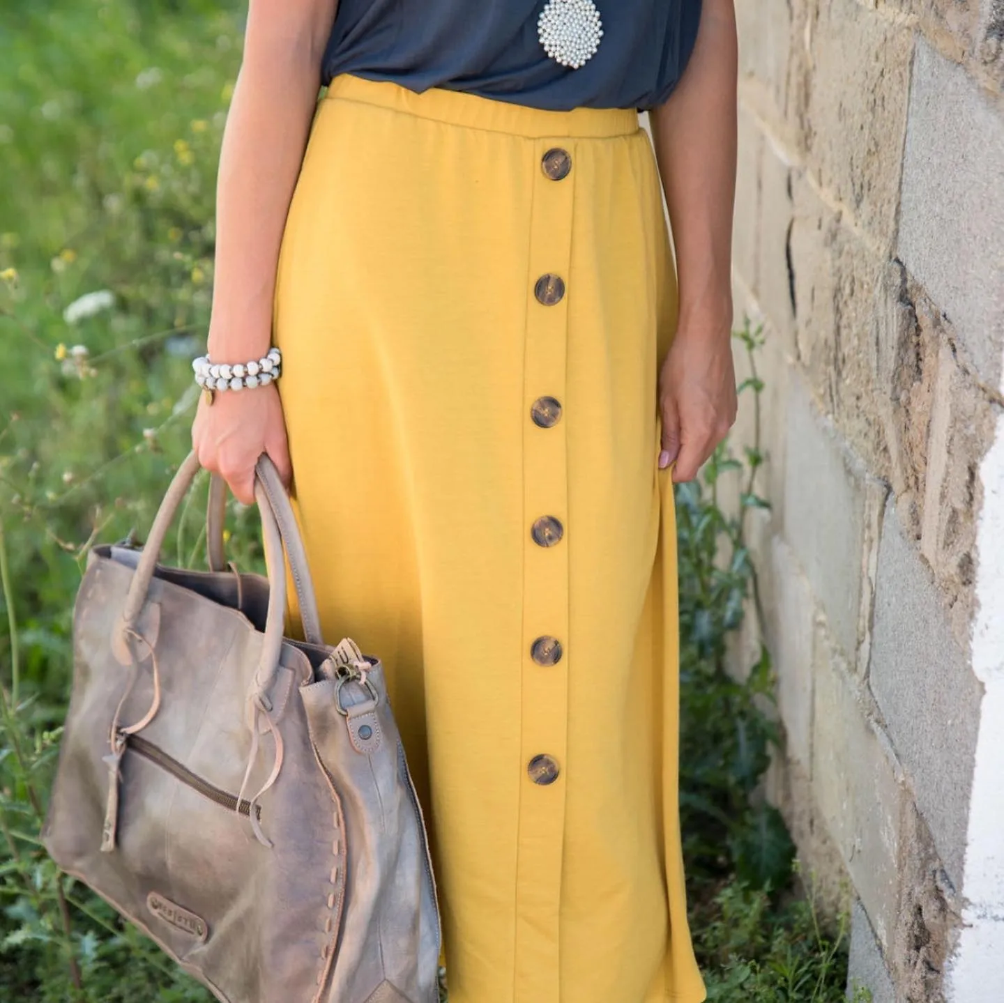 Button Down Midi Skirt