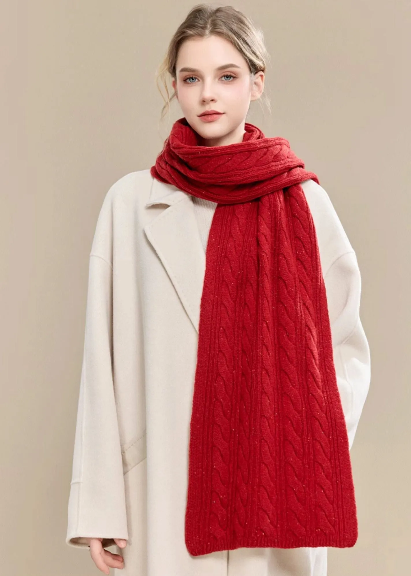 Cable Knit Long Wool Scarf