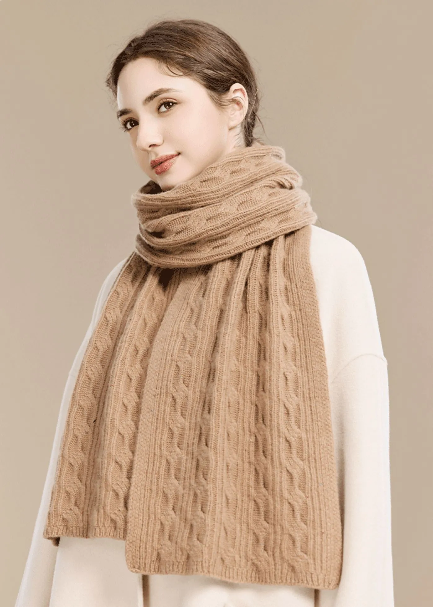 Cable Knit Long Wool Scarf