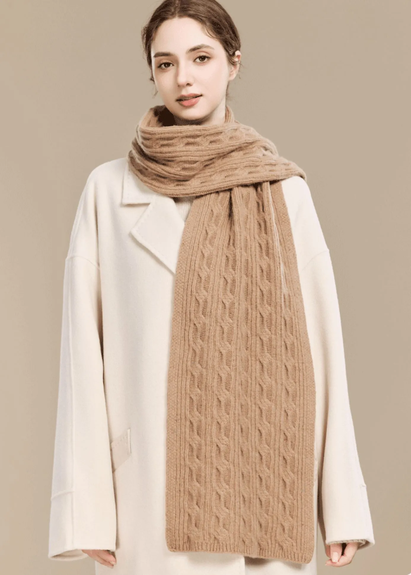 Cable Knit Long Wool Scarf