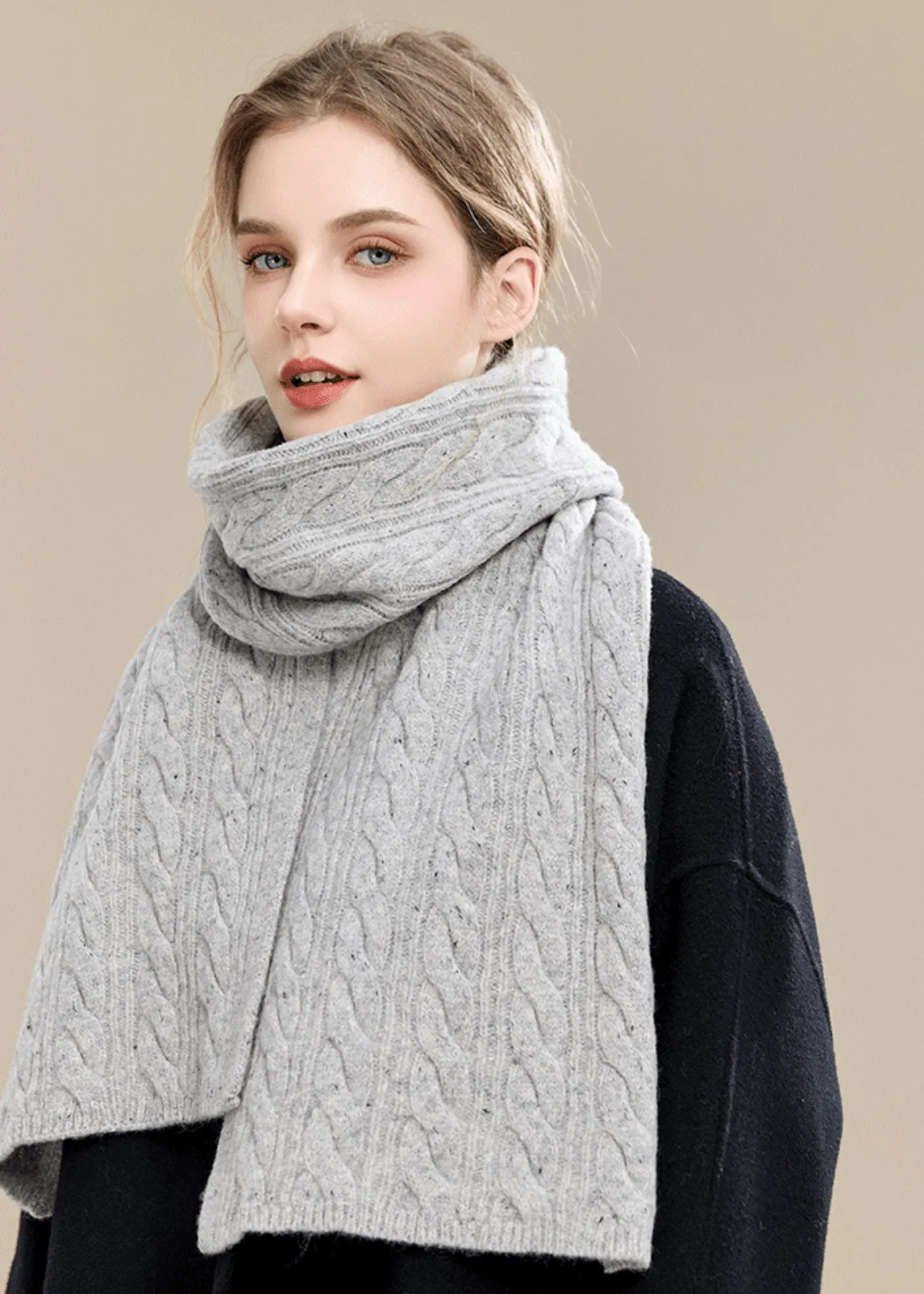 Cable Knit Long Wool Scarf