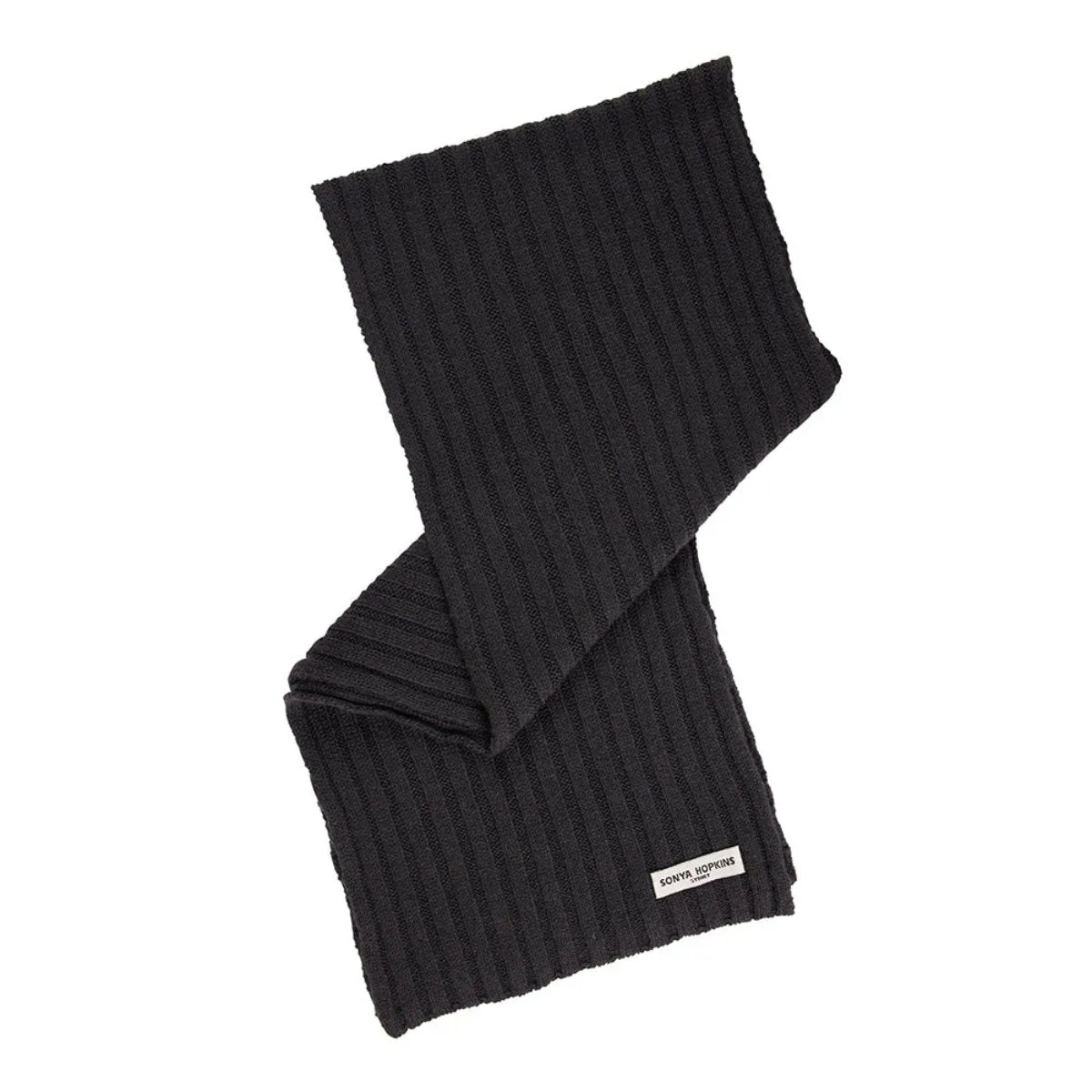 Cashmere Alex Rib Scarf in Dark Charcoal