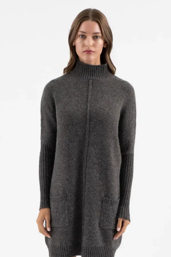 Charcoal Mock Front Seam Sweater Dress - FINAL SALE