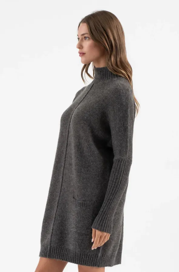 Charcoal Mock Front Seam Sweater Dress - FINAL SALE