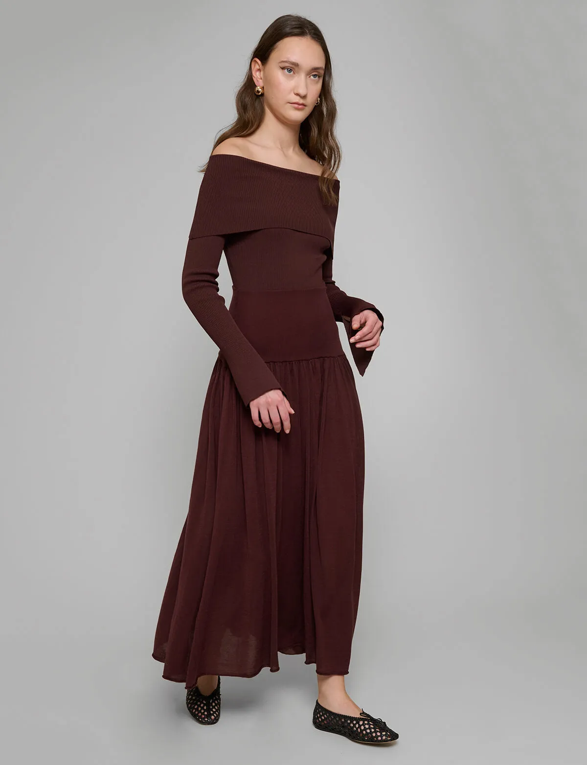 Chocolate Knit-Waist Midi Skirt