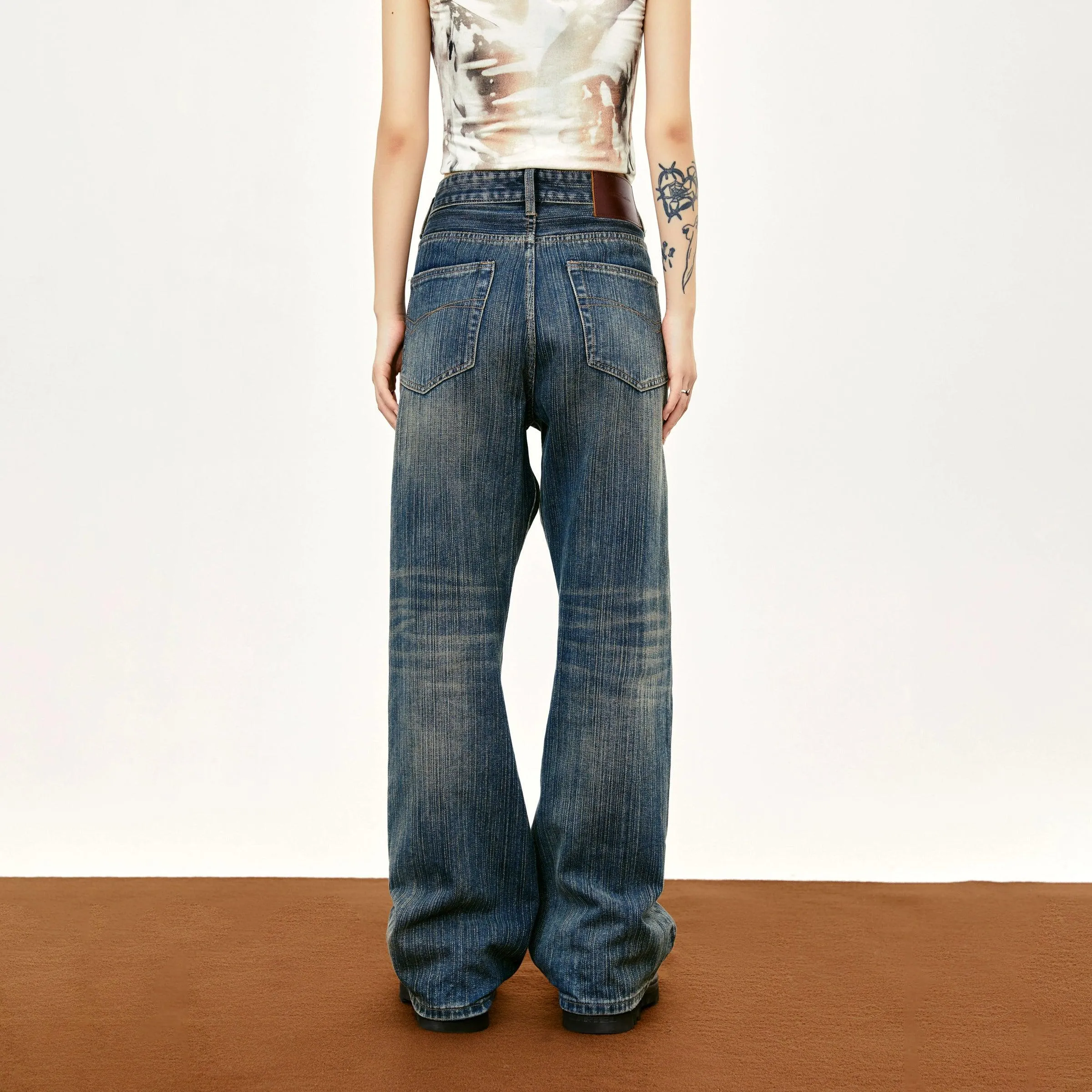 Classic Washed & Whisker Flare Leg Jeans