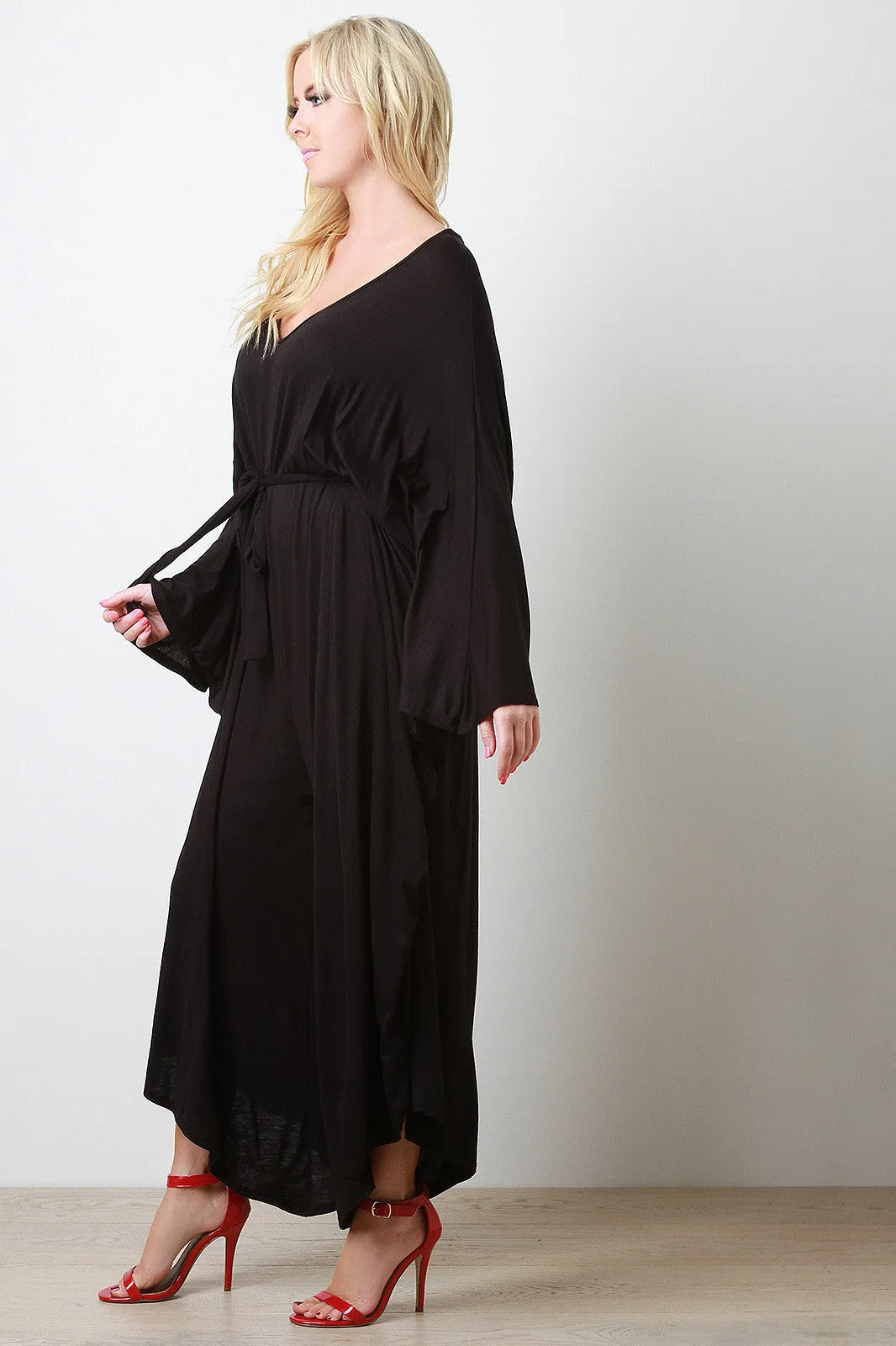 Connected Sleeve Oversize Belted Jumpsuit