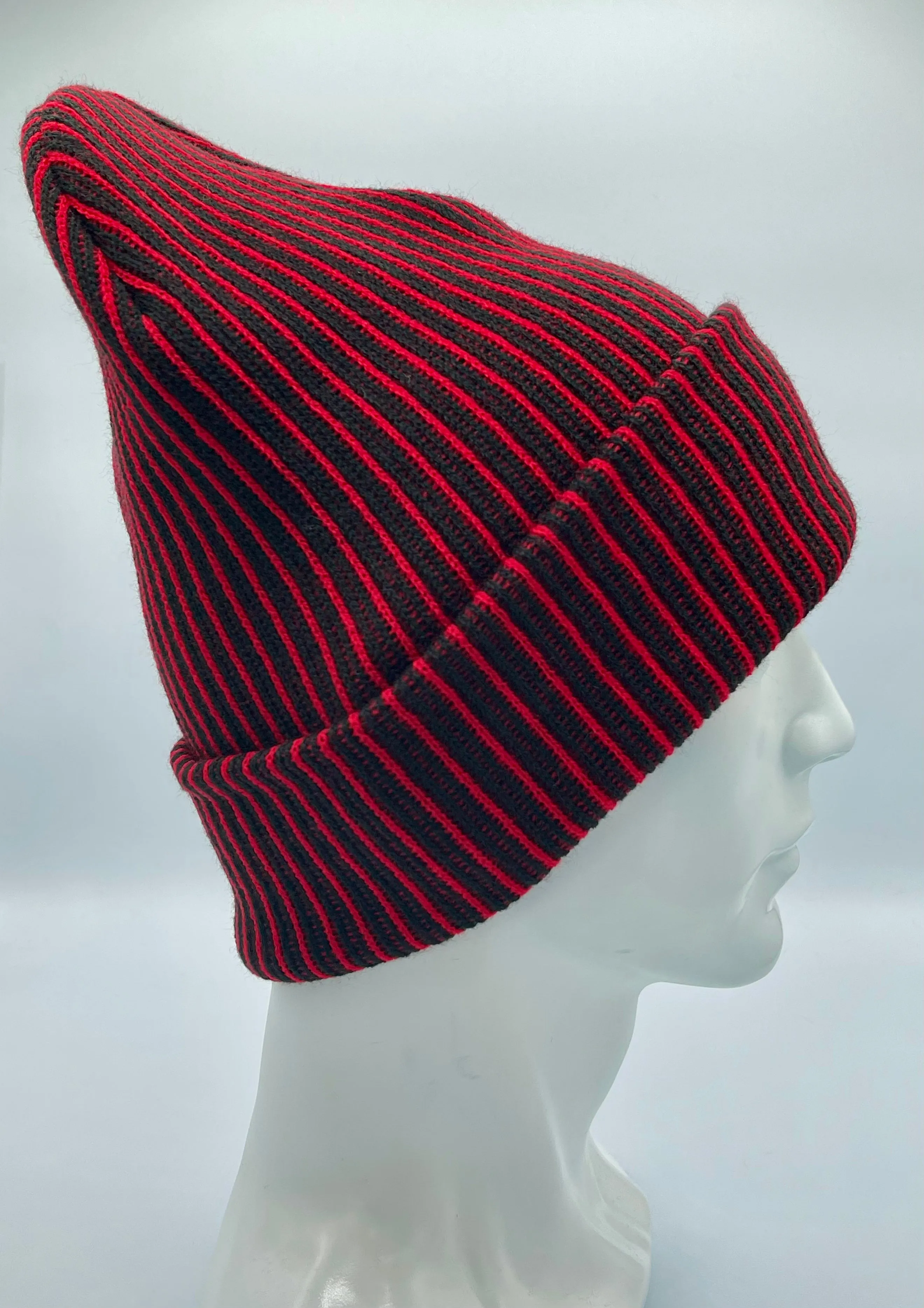 CTD501 HAAKWEAR Cuffed Wide Ribbed Striped Beanie / Hat, Limited Edition, Red/Black, Made in USA