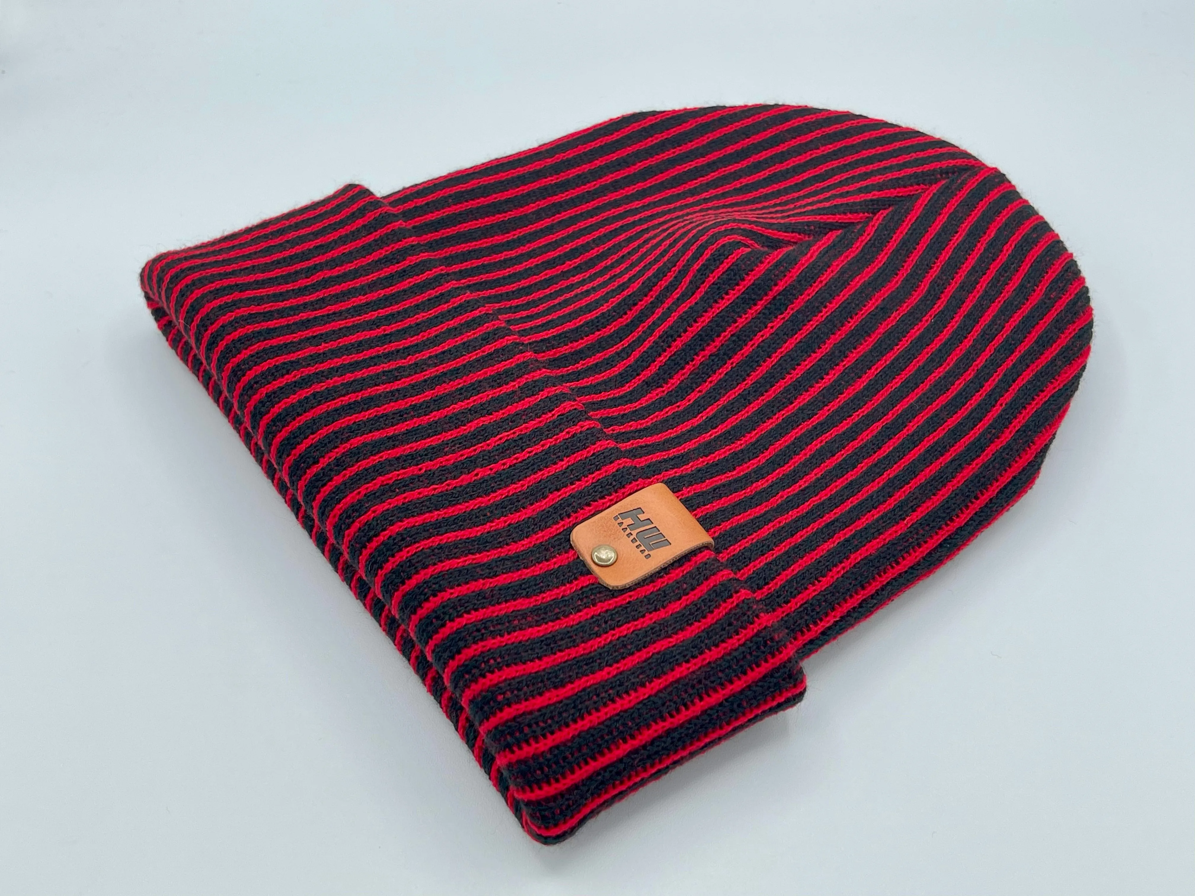 CTD501 HAAKWEAR Cuffed Wide Ribbed Striped Beanie / Hat, Limited Edition, Red/Black, Made in USA