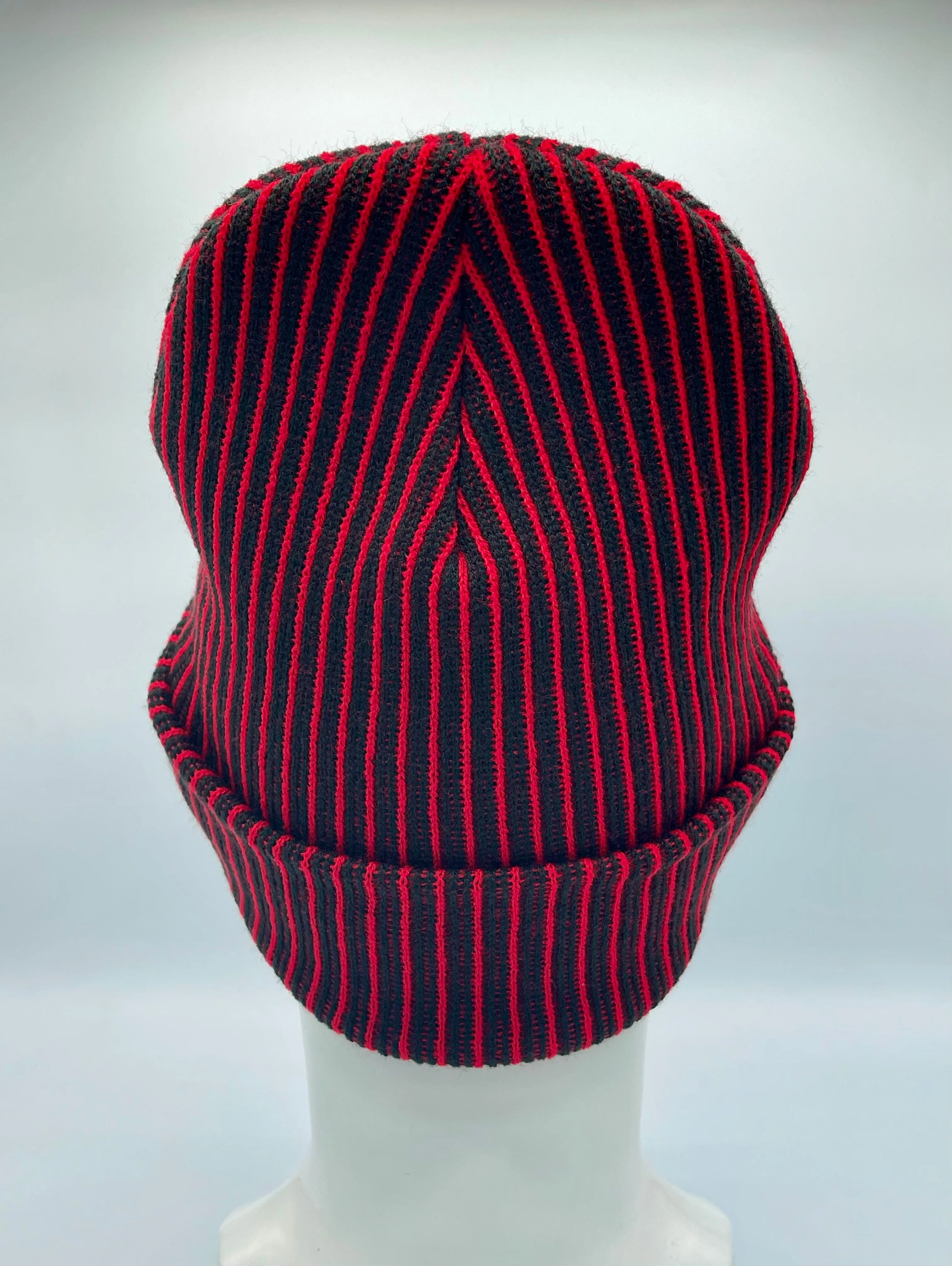 CTD501 HAAKWEAR Cuffed Wide Ribbed Striped Beanie / Hat, Limited Edition, Red/Black, Made in USA