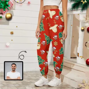 Custom Face Elk Christmas Tree Women's Jogger Casual Trousers Elastic Waist Sport Pants With Pocket