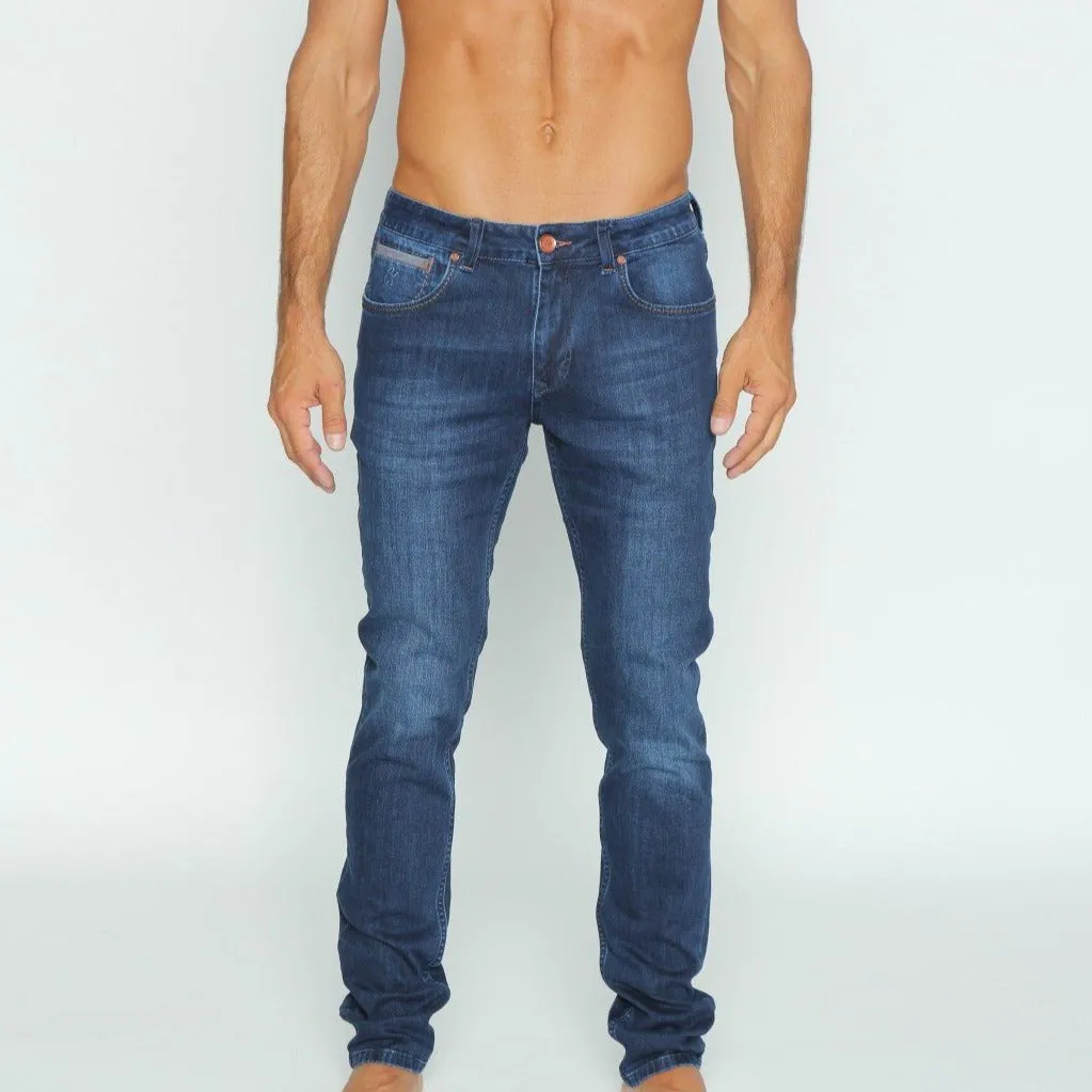 Dark Stretch Denim Jeans With Fade #EIG-32