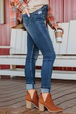 Distressed Button Fly High Waist Skinny Jeans