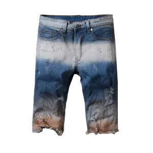 Distressed Paint Oiled Colored Washing Men Shorts Jeans