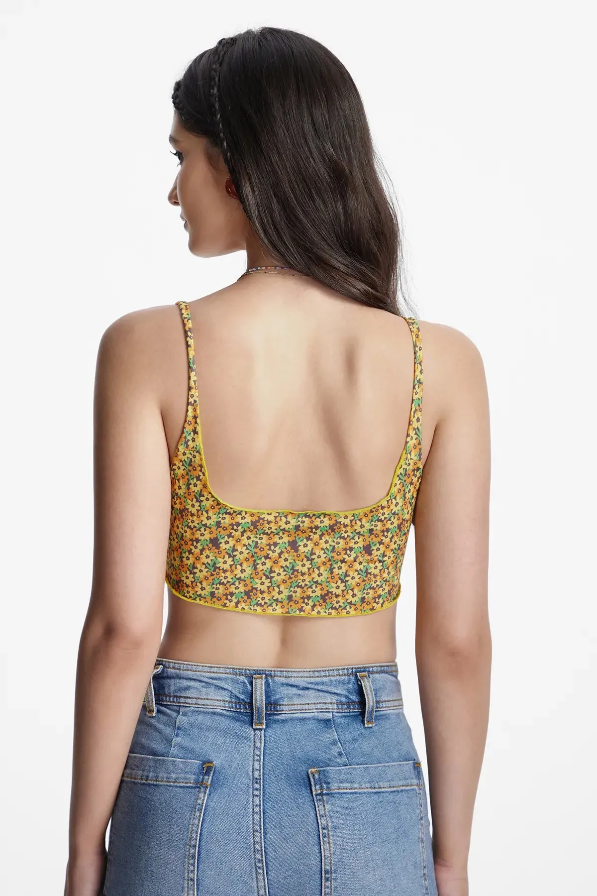 Ditsy Floral  Lettuce Trim Crop Cami Top