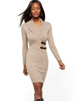 Double Buckle-Accent Sweater Sheath Dress - 7th Avenue