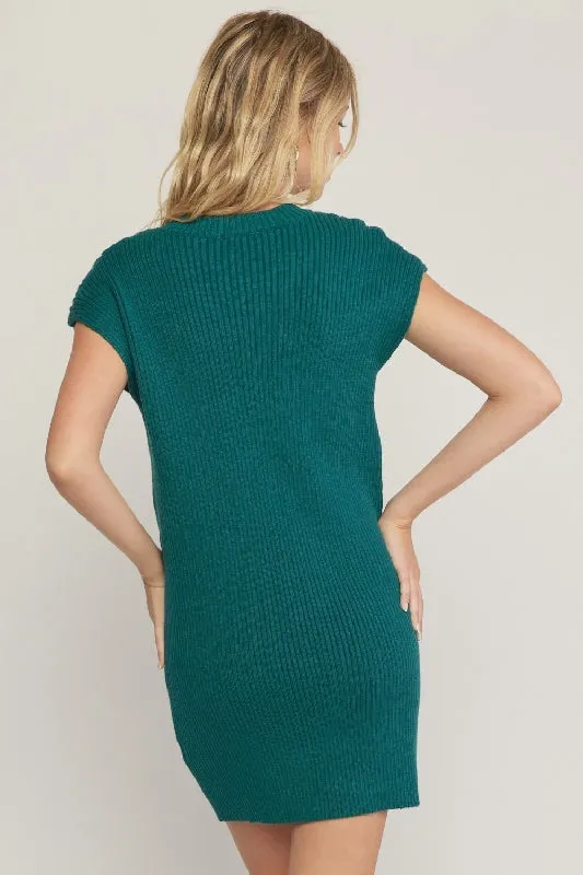 Entro Cable Knit Sweater Dress - Hunter Green