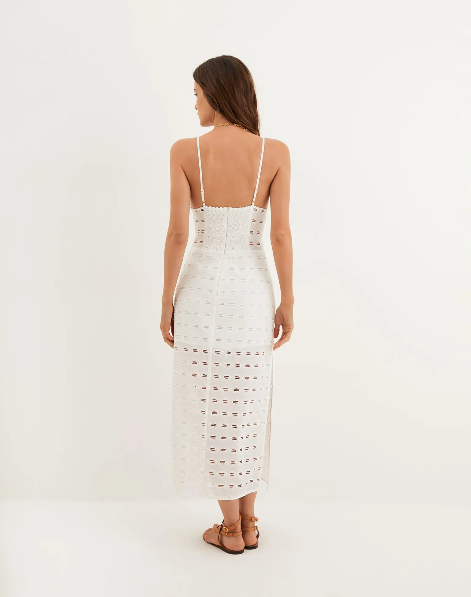 Eyelet Raya Midi Dress - Off White