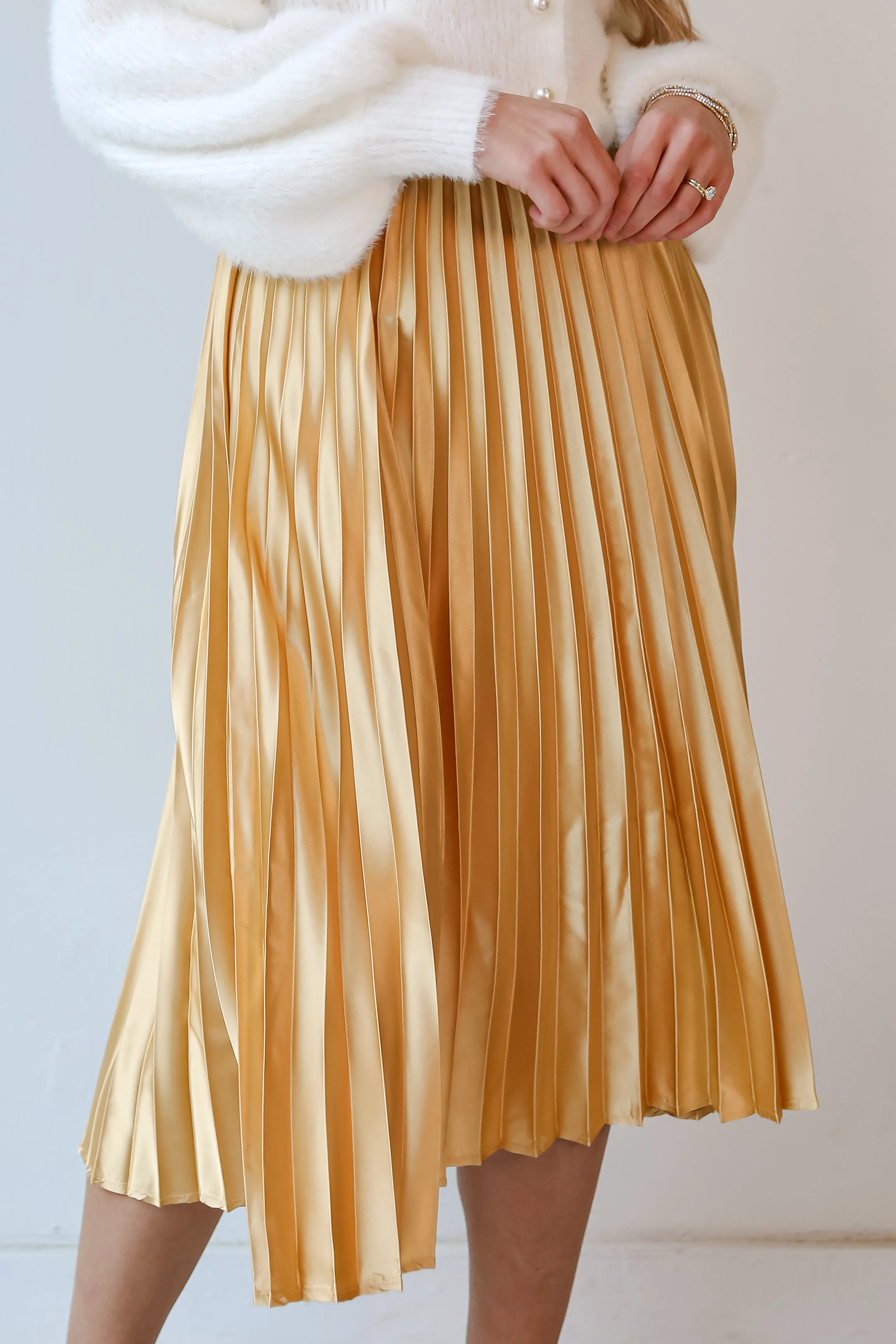 FINAL SALE - Fabulous Shine Satin Pleated Midi Skirt