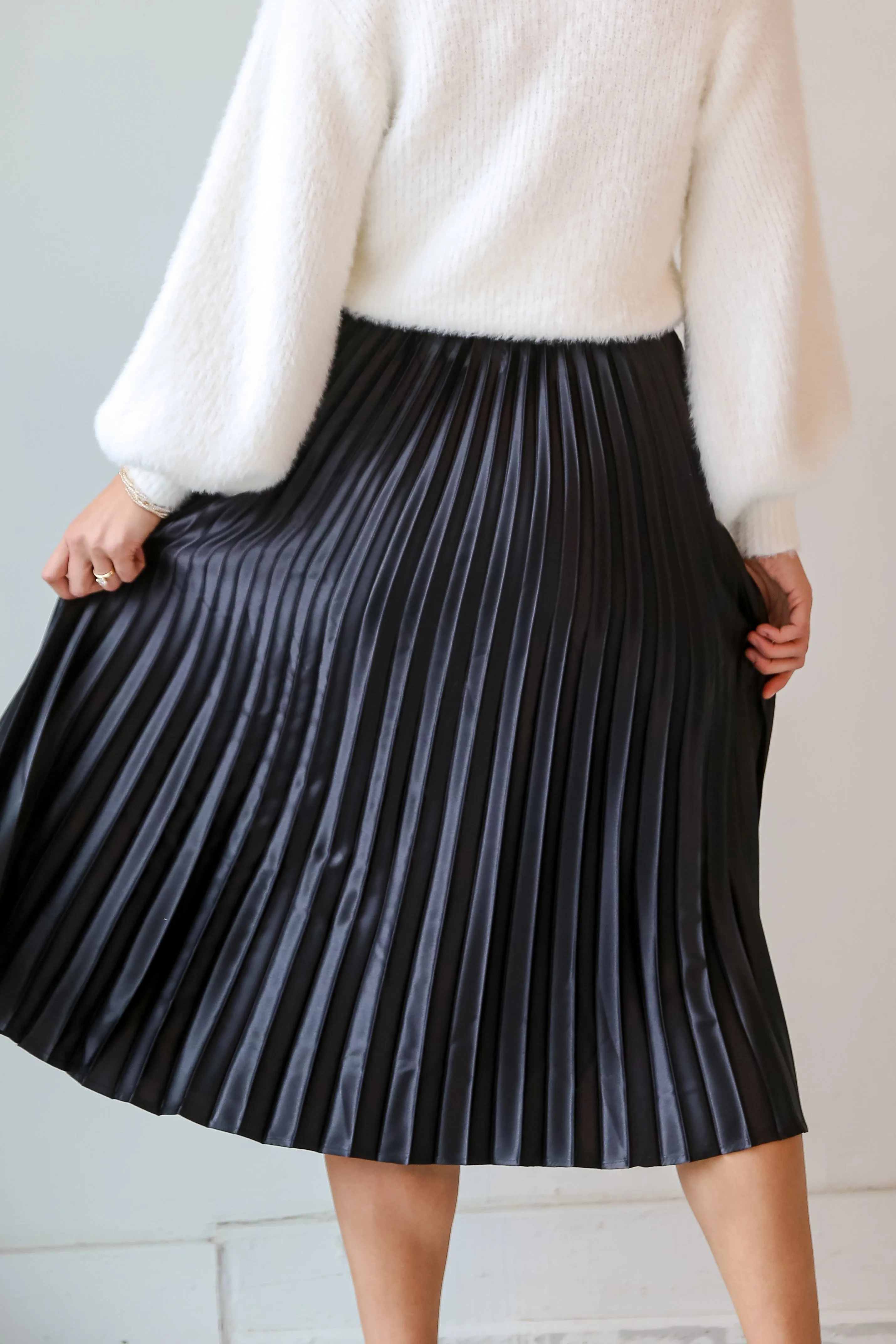 FINAL SALE - Fabulous Shine Satin Pleated Midi Skirt