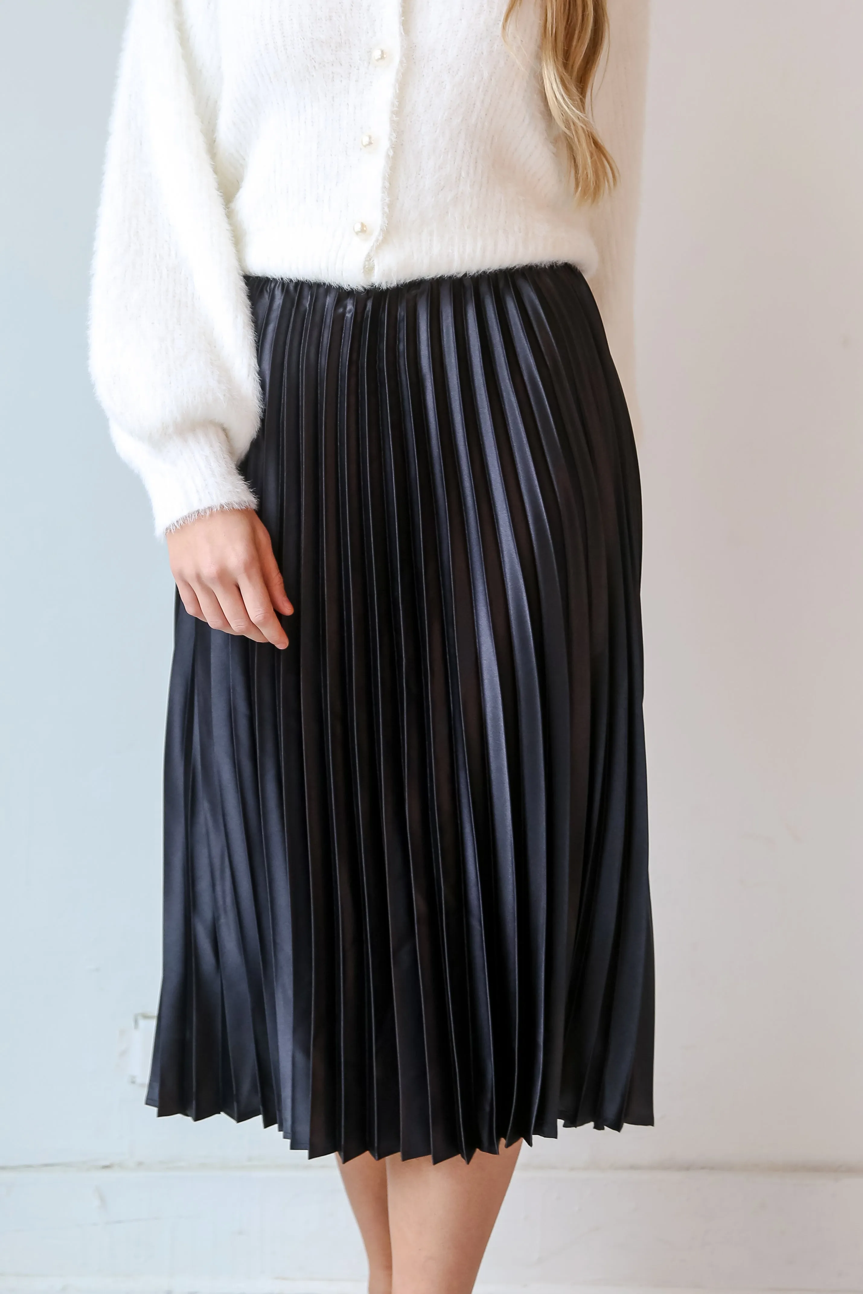 FINAL SALE - Fabulous Shine Satin Pleated Midi Skirt