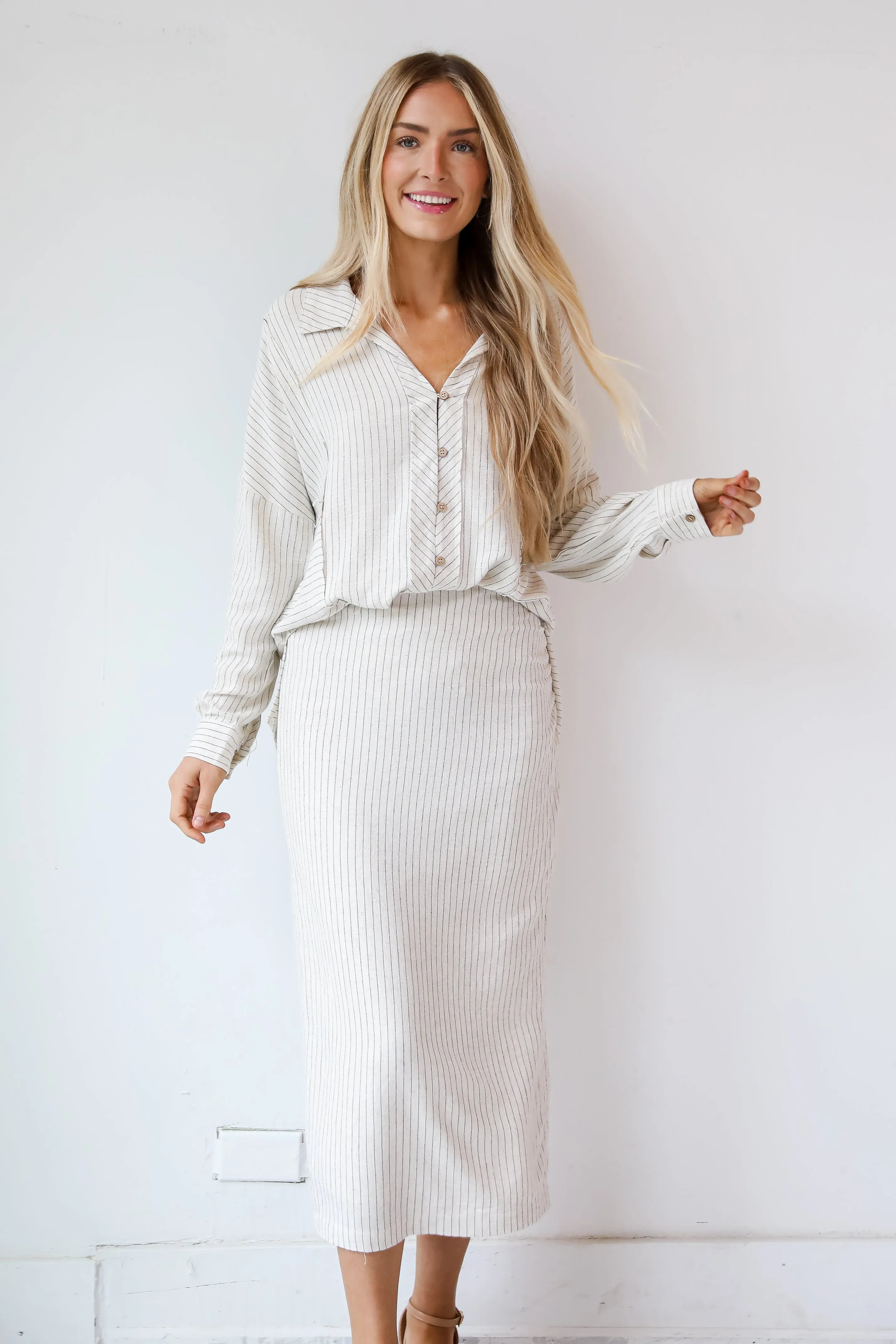 FINAL SALE - Set For Compliments Linen Striped Midi Skirt