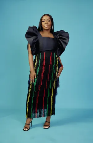 For Style Sake Alayo Fringe Aso-oke Midi Skirt