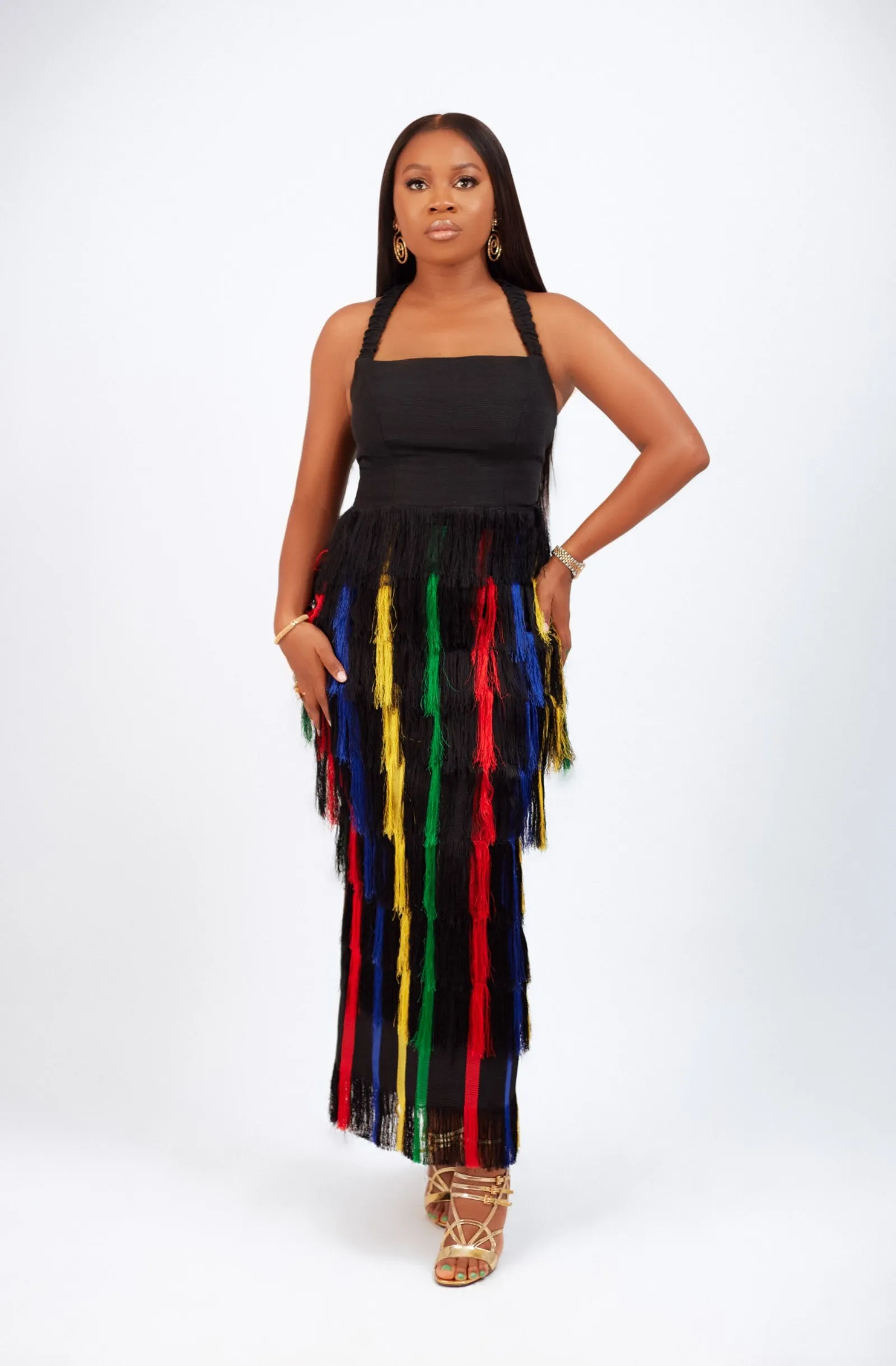 For Style Sake Alayo Fringe Aso-oke Midi Skirt