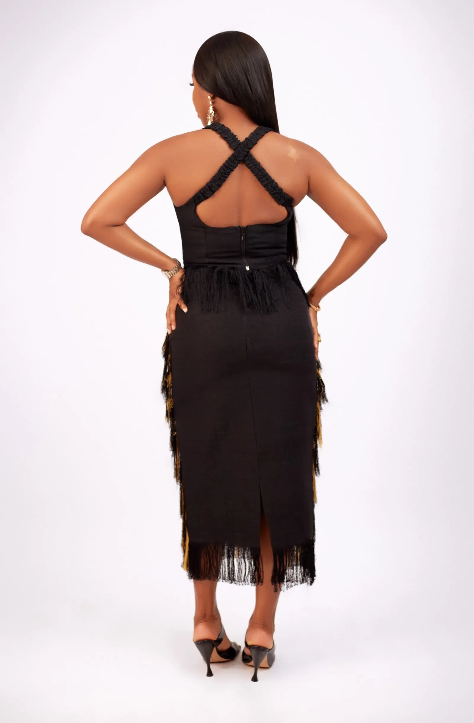 For Style Sake Alayo Fringe Aso-oke Midi Skirt