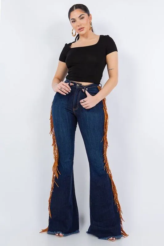 Fringe Bell Bottom in Dark - Inseam 32"